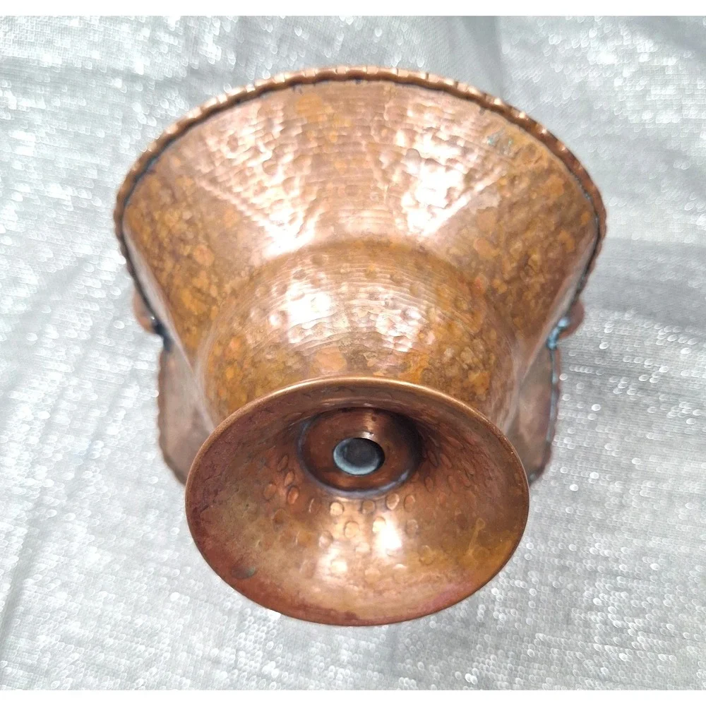 2 Mini Vintage Hammered Copper Basket & Metal Weave Handles Metalware Decor MCM
